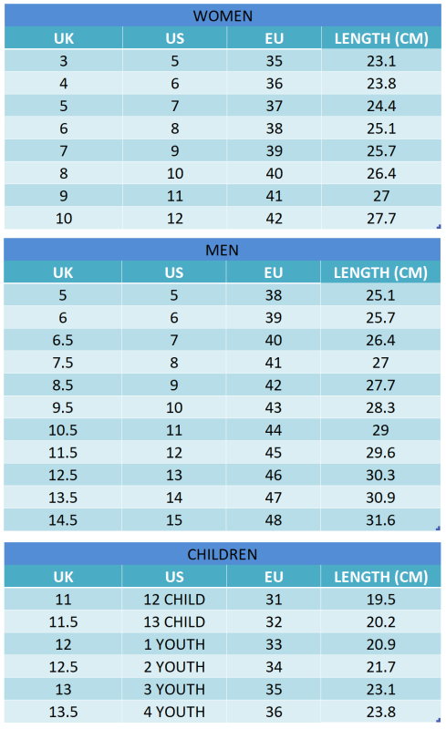 High Top Low Top Shoes Size Chart